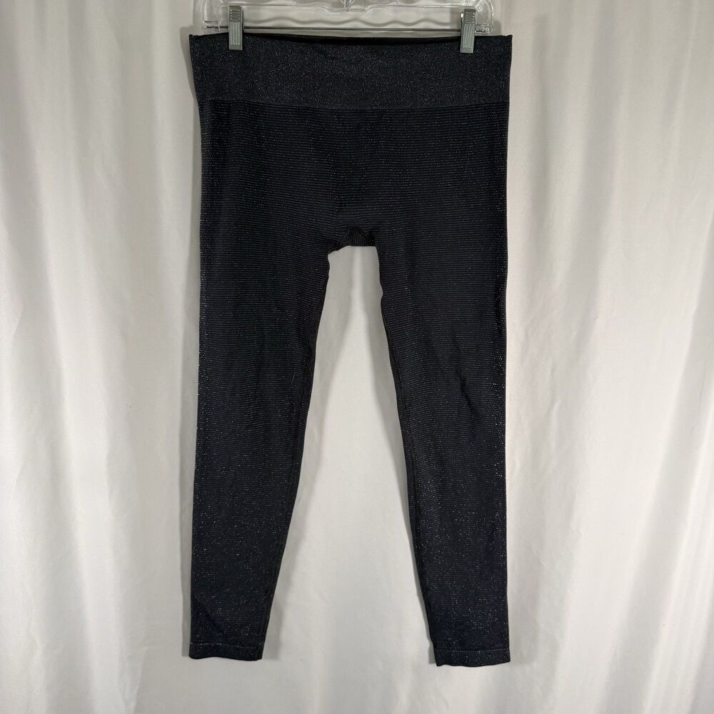 Athleta Leggings Womens Medium Grey Metallic Striped Pull On Drawstring Low Rise